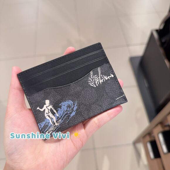 NWT Coach Slim Id Card Case With Surf Print CBJ93 Charcoal Multi - Picture 1 of 5